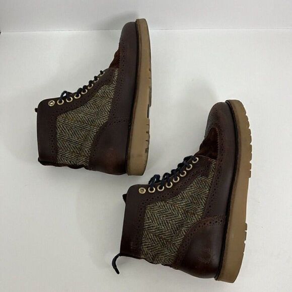 Fred Perry Northgate Brown Leather/Suede Harris Tweed Boots Mens US 7.5 Wingtip - Picture 11 of 12